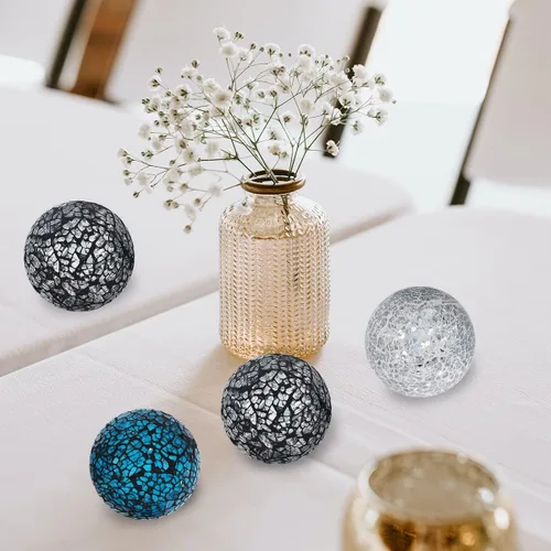 Vista 4 de Kunjocy 6 bolas decorativas de vidrio de 2.4 pulgadas, esfera de mosaico pequeña, bolas decorativas para centro de mesa, cuencos y jarrones