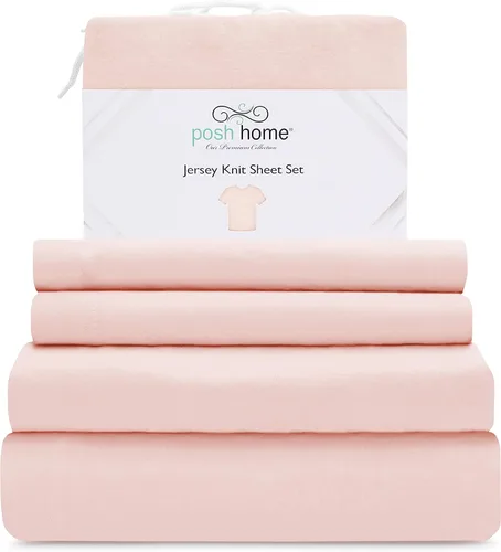 Vista 19 de Posh Home Juego de sábanas de punto de jersey, sábanas de 3 piezas, sábanas de jersey de algodón transpirable y suave, incluye sábana encimera