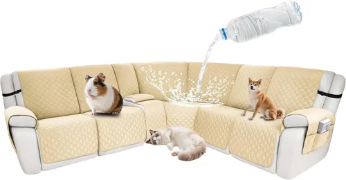 Vista 139 de Fundas impermeables para sofá reclinable seccional en forma de L, 7 piezas, antideslizantes, lavables, juego de fundas reclinables para mascotas