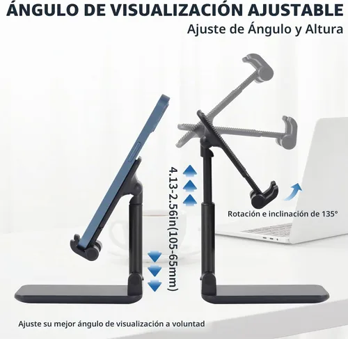 Vista 6 de HOTEMIA Soporte para teléfono celular, soporte plegable ajustable para teléfono para escritorio, soporte de iPhone compatible con todos los Negro