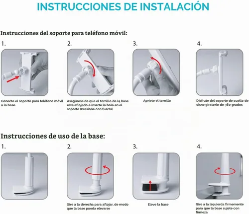 Vista 6 de Zuslab Soporte para teléfono celular para tableta, ajustable, universal, cuello de cisne, soporte perezoso, soporte de soporte, brazo flexible, Negro