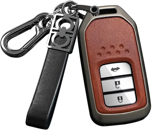 Vista 16 de ontto Funda de metal y cuero para llave de automóvil para Honda Civic Accord Pilot CRV HRV CRZ Fit Odyssey JED Crosstour Ridgeline Crider Spirior