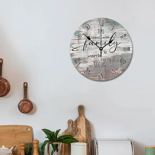Vista 4 de Time Spent with Family is Worth Every Second - Reloj de pared de grano de madera de playa degradado de 10 pulgadas, funciona con pilas, reloj