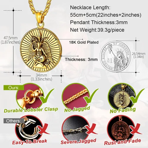 Vista 4 de FaithHeart Leviathan Satanic Brimstone Cross Necklace, Gold Plated Stainless Steel Satan Church Jewelry, Alchemical Symbol for Brimstone Pendant