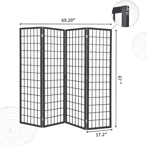 Vista 7 de 4 paneles divisores de habitación de 6 pies, pantalla plegable de madera, pantalla independiente para el hogar, dormitorio, oficina, estudio