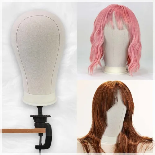 Vista 3 de Beauty Trendz - Cabezal de lona para pelucas de 22 pulgadas, cabeza de peluquería con orificio de montaje para hacer pelucas, soporte de exhibición