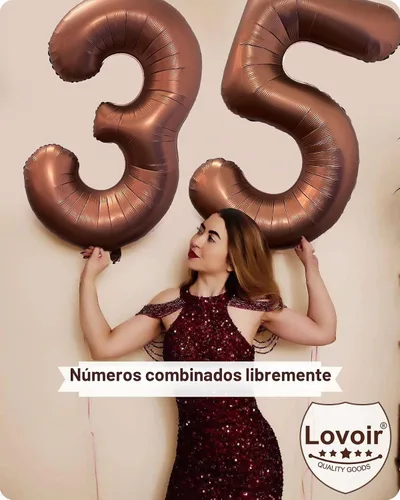 Vista 3 de Globo marrón café número 0 de 40 pulgadas, tamaño grande, papel de aluminio de Mylar retro, globos de helio marrón para fiesta de cumpleaños Café