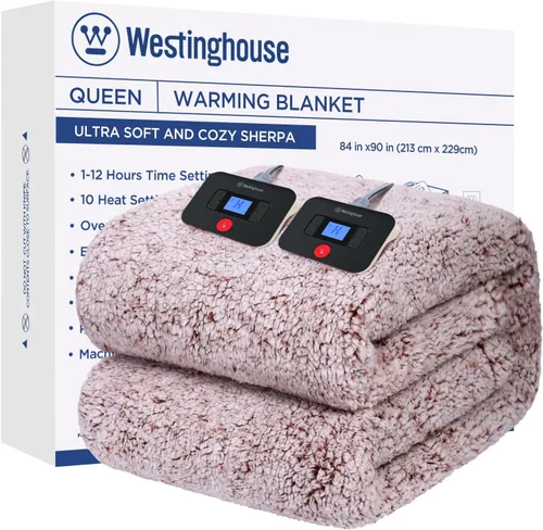 Vista 17 de Westinghouse Manta Eléctrica Tamaño Throw, Manta Térmica de Felpa Sherpa Suave con 6 Niveles de Calefacción y 2-10 Horas de Apagado Automático, Azul