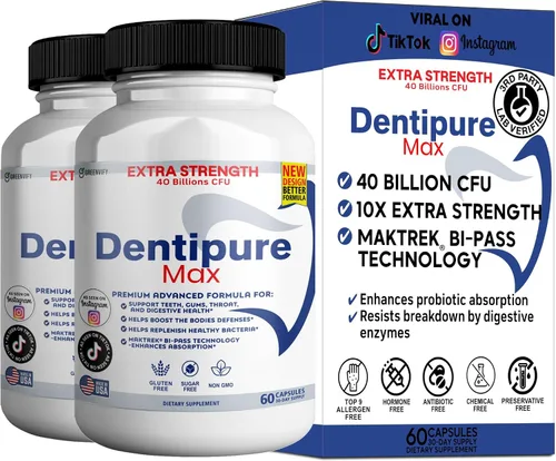 Vista 9 de Suplemento probiótico Dentipure Max, 40 mil millones de UFC, 60 cápsulas, apoya los dientes y la salud digestiva (1)