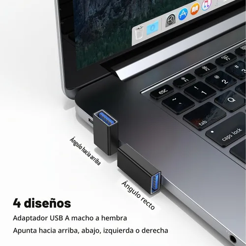 Vista 2 de AreMe Adaptador USB 3.0 de 90 grados, paquete de 4, arriba y abajo, ángulo Negro