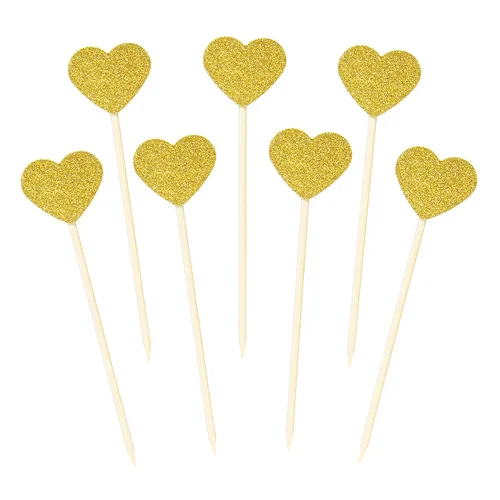 Vista 3 de Ercadio Decoración dorada para cupcakes con diseño de corazón con purpurina dulce, temática de amor, para boda, compromiso, despedida de soltera