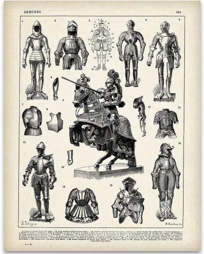 Vista 7 de Knight Armor - Lámina enmarcada de 11 x 14 pulgadas – Arte de pared de armaduras medievales para cueva de hombre, oficina, decoración de bar