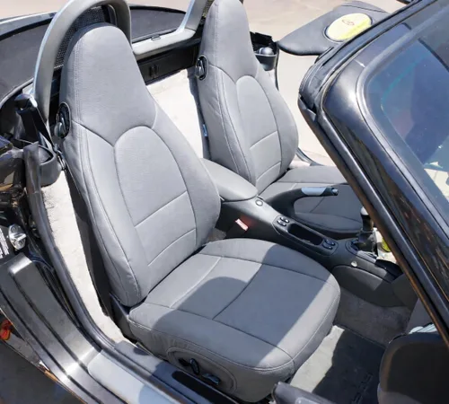 Vista 9 de Iggee - Fundas para asientos delanteros de piel sintética, ajuste perfecto, color negro, diseñadas para Porsche Boxster 1997-2004