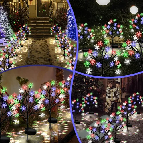 Vista 3 de Luces solares de camino de copos de nieve multicolor para decoraciones de Navidad al aire libre - Paquete de 2 luces de estaca de jardín de 40 LED