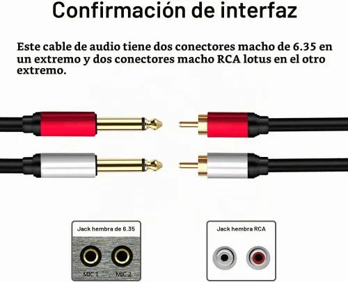 Vista 2 de 2 cables de 0.250 in a 2RCA, doble conector estéreo TS macho de 1/4 pulgadas a 2 RCA macho adaptador divisor de cable de audio estéreo