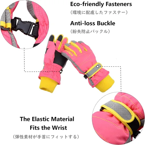 Vista 3 de JEELAD Guantes de esquí para niños y niñas, guantes de nieve de invierno, resistentes al viento, guantes de ciclismo para niños y niñas, clima frío