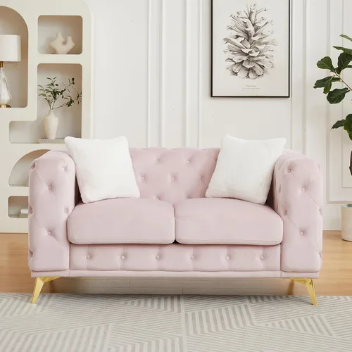 Vista 12 de KEIKI Sofá Chesterfield de terciopelo de lujo extragrande de 61 pulgadas con 2 almohadas, estilo mediados de siglo, sofá de 2 plazas con botones