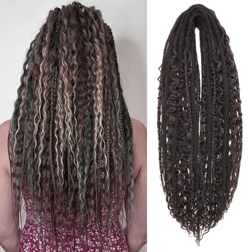 Vista 55 de Leeven Extensiones de Rastas Sintéticas de Doble Punta de 24 Pulgadas 30 Hebras Rastas Boho 613 Rubio 3 Estilos Mixtas Onduladas Rizadas DE Rastas