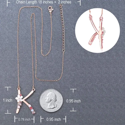 Vista 4 de Collar Gemmance de flor, con inicial, de amatista, rosa, rubí rojo, ópalo azul, perla sintética, con nombre, de joyería, hecha con cristales