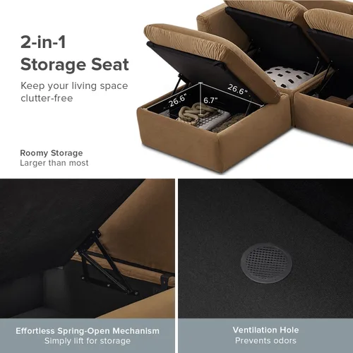 Vista 6 de mopio Sofá Seccional Modular de Gran Tamaño con Fundas Completamente Extraíbles y Almacenamiento, Convertible en Forma de U, en Forma de L