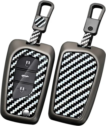 Vista 12 de ontto Funda para llave de automóvil compatible con llavero plegable Toyota, soporte de metal con patrón de carbono para Fortuner Tundra Camry RAV4