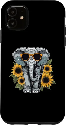 Vista 8 de Elephant with Sunglasses and Sunflowers Case for iPhone 16