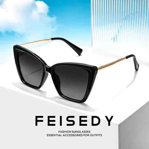 Vista 7 de FEISEDY Gafas de sol polarizadas de moda para mujer, gafas de sol cuadradas retro para mujer con ojo de gato B4134