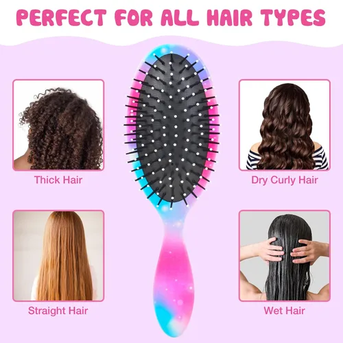 Vista 4 de Cepillo de pelo para niñas y niños pequeños, cepillo desenredante para cabello rizado y grueso, sin dolor, peine para niñas y mujeres, unicornio