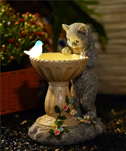 Vista 8 de Estatuas de gato para baño de pájaros: esculturas al aire libre para jardín, césped, patio, balcón, porche, regalos únicos para madres y abuelas