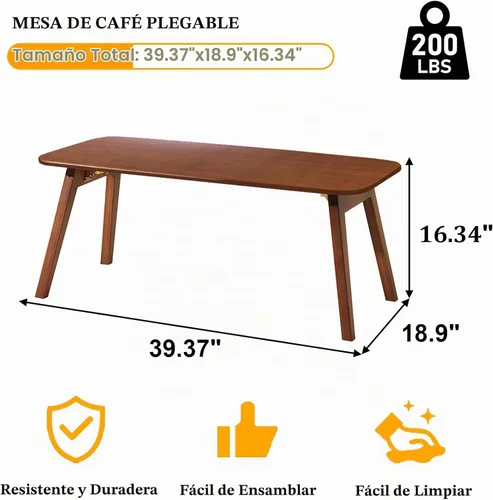 Vista 2 de Baveke Mesa de centro plegable, mesas de piso plegables, mesa de centro de mediados de siglo para sala de estar, mesas de centro pequeñas de madera