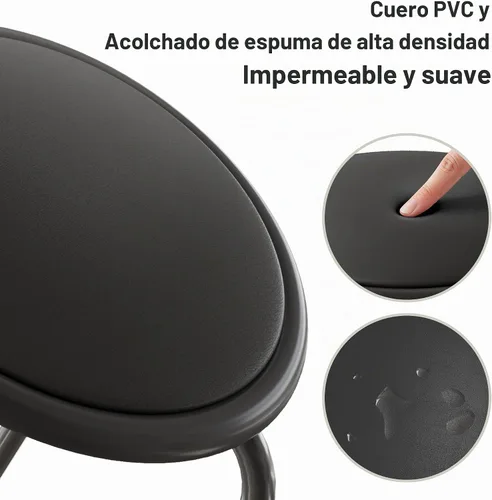 Vista 5 de VECELO Taburetes apilables de 6 piezas, altura estándar de 17 pulgadas, asiento acolchado y patas de acero, taburetes decorativos apilables Negro