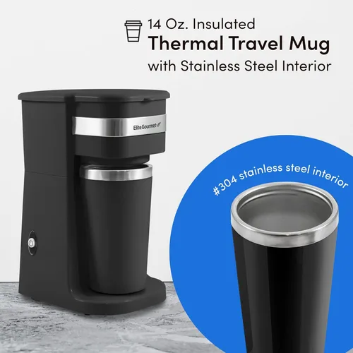 Vista 6 de Elite Gourmet Cafeteras personales de una sola porción con tazas de viaje de acero inoxidable de 14 onzas, compatibles con posos de café, filtros