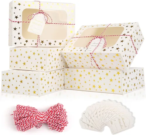 Vista 8 de Paquete de 24 cajas para galletas de Navidad (21x15x7 cm), cajas para regalos navideños, cajas de panadería con ventana para intercambio de regalos