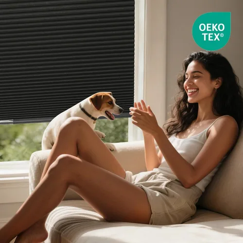 Vista 7 de Joydeco Persianas Celulares sin Cordón Opacas, Persianas de Panal Negro Opacas, Persianas Celulares sin Cordón de Parada Libre para Ventanas de Sala