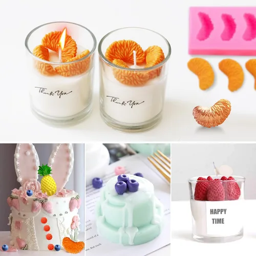 Vista 3 de Moldes para velas de fondant de frutas, moldes de silicona para aperitivos, moldes de comida de gomitas de chocolate con formas 3D de naranja