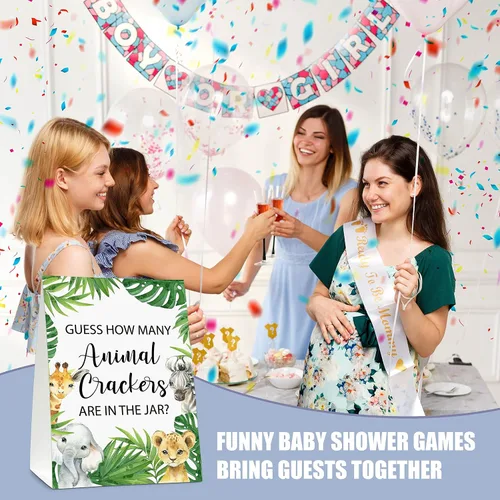 Vista 4 de ISOVF Juego de Baby Shower Adivina Cuántos Galletas Animales, Animales de la Selva, Juego de Baby Shower con Tema de Safari - 1 Cartel de Pie y 50