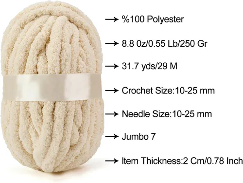 Vista 3 de ERLYEEN Hilo de Chenilla Grueso Súper Voluminoso Suave Espeso Esponjoso Jumbo Gigante Lavable Hilo Grande de Poliéster DIY para Manta de Tejido a