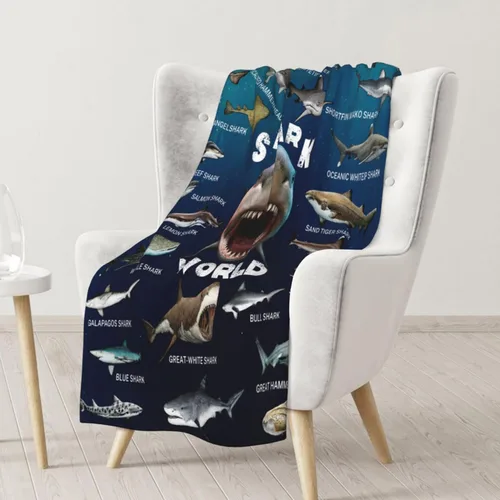 Vista 6 de Manta de tiburón para niños de 60 x 50 pulgadas, regalos con temática de tiburón para niños