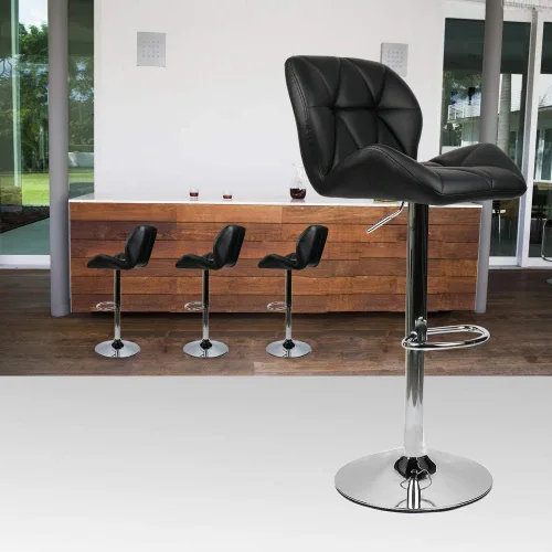Vista 2 de ELECWISH Taburetes de bar asiento de piel sintética con base cromada, silla giratoria de comedor, taburetes de bar, negro, juego de 2
