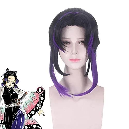 Vista 8 de BYOOTI Peluca de cosplay de anime Demon Slayer Kochou Shinobu de Kochou Shinobu, color morado degradado, Kimetsu no Yaiba, pelucas de disfraz