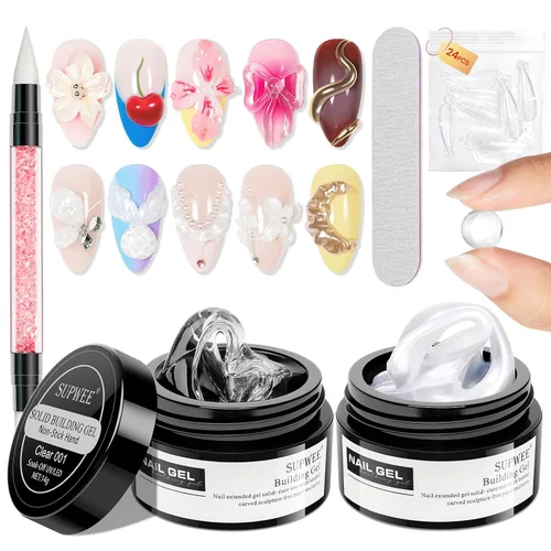 Vista 24 de Gel Constructor Sólido para Uñas - Gel de Arte de Uñas 3D Claro Transparente Antiadherente para Manos para Tallado, Moldeado, Patrones