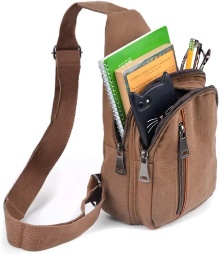 Vista 6 de WESTEND Bolso bandolera de lona con correa ajustable, mochila pequeña de viaje