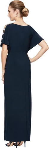 Vista 2 de Alex Evenings Vestido largo con nudo frontal para mujer con manga corta adornada