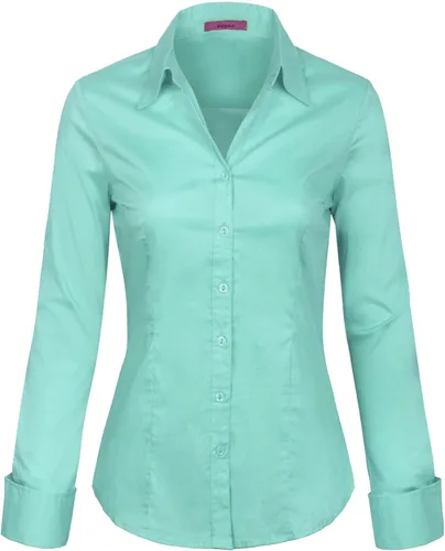 Vista 13 de KOGMO Camisas de manga larga con botones para mujer, blusa de trabajo de oficina (S-3X)