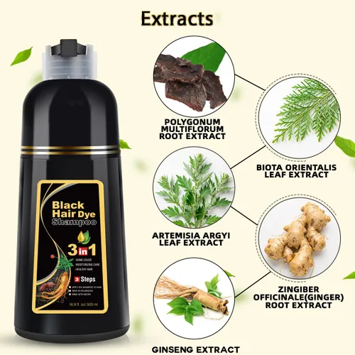Vista 3 de BOJICA Champú 3 en 1 de tinte de cabello negro para cabello canoso Cobertura instantánea completa de canas, duración de 3 a 4 semanas, incluye