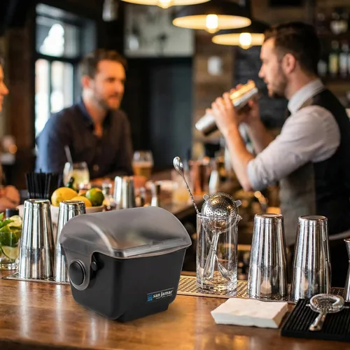 Vista 3 de San Jamar Mini barra de condimentos de cúpula con 2 compartimentos con tapa de cúpula para cocina, bar y restaurantes, plástico, 1 cuarto de galón