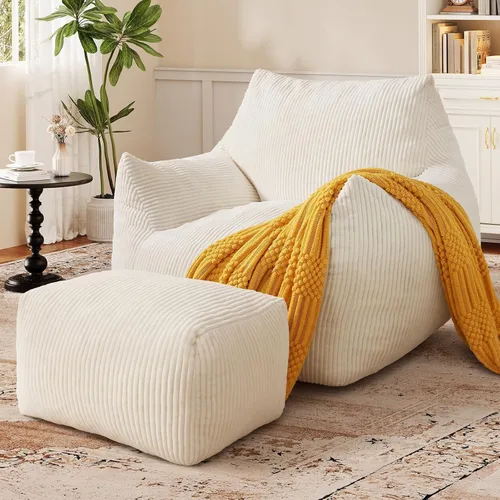 Vista 13 de Puf grande para adultos, ultra suave, para sala de estar Beige