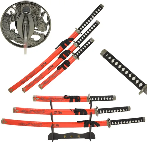 Vista 13 de Snake Eye Tactical Juego de katana samurái de 3 piezas con diseño de dragón de dos tonos