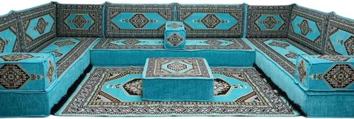 Vista 19 de arabicsofa Sofá en forma de U de estilo árabe para el suelo – Juego de Majlis hecho a mano – Sofá de estilo bohemio