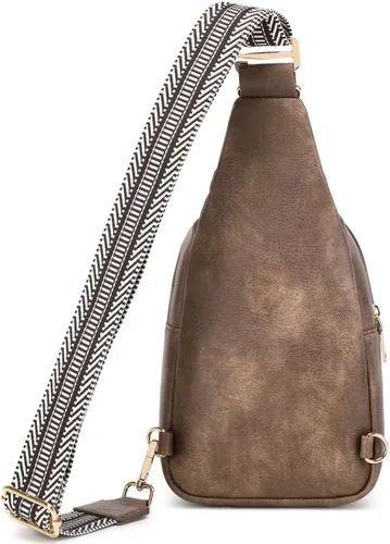 Vista 6 de WSRYDLDJ - Cangurera pequeña de cuero para mujer, cangurera cruzada de cuero, bolsa de pecho para mujer